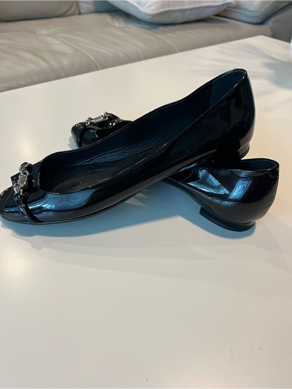 Gucci Black Patent Leather Horsebit Peep Toe Ballet Flats EU 39.5 / US 9–9.5